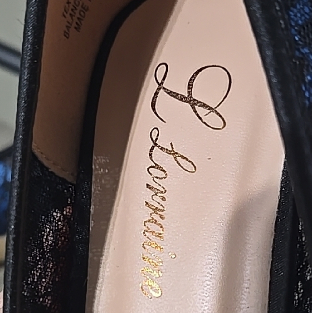 L Lorraine Navy And Black Sequin Lace Pointed-Toe Heels - Picture 12 of 13